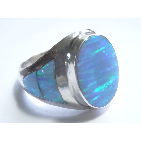 Amazing Azure Opal Sterling Silver Ring by R Begay Sz 9 - Picture 3 of 10